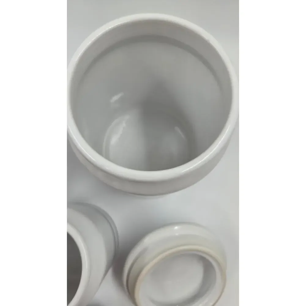 Martha Stewart Farmhouse White w/ Blue Stripe Ceramic Canister Set